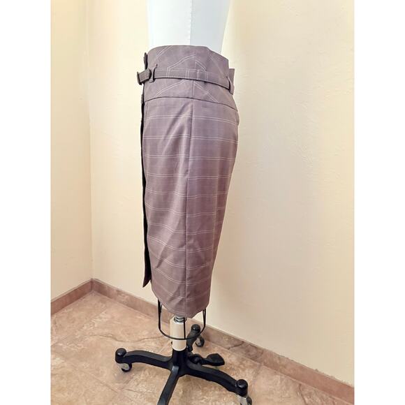 Twentyone Plaid Button Front Belted Pencil Skirt Brown High Waist L (JR) - Picture 5 of 7